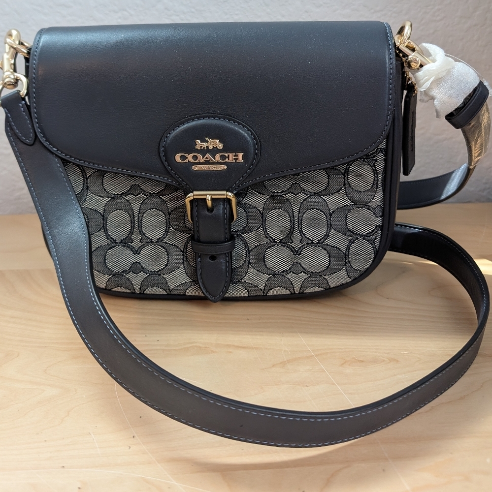 NEW Coach Amelia Saddle Bag In Signature Blue Gray Jacquard Crossbody Bag